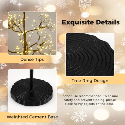Lighted 5 FT Birch Tree with Warm White LED Lights - Black Variation