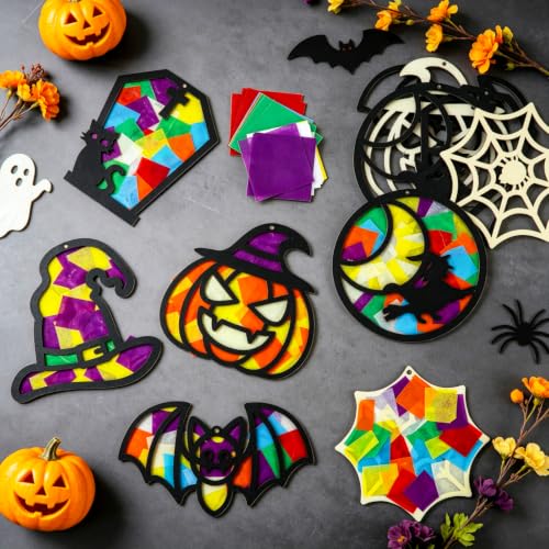 Black Halloween Suncatcher Craft Kit - 24 Wooden Ornaments & Supplies