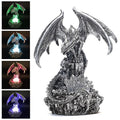 Silver Dragon Guarding Faux Crystal Light Statue with LED Glow - Fantasy Home Decor