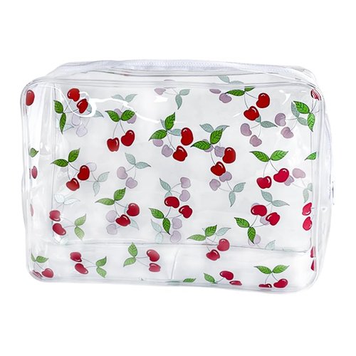 TotePrint 2PCS Red Cherry Transparent PVC Cosmetic Bag, 9.84x7.09x2.36inch Portable Waterproof Storage Bag for Girls' Cosmetics and Toiletries. (Cherry printing L-2pcs)