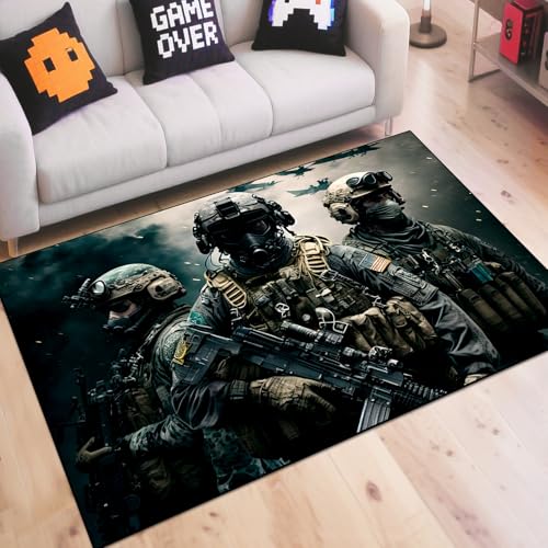 Battle Game Rug for Boys – Threesome 4'11" x 6'7" Non-Slip Kids Gaming Carpet