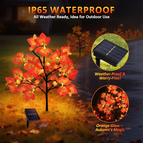 4 Pack Solar Fall Thanksgiving Outdoor Lights - Maple Leaf & Pumpkin Decor