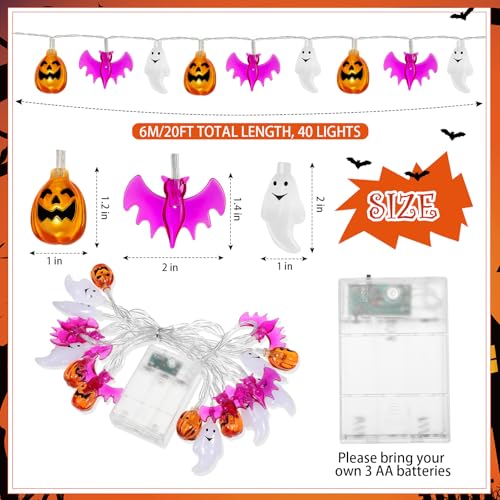 Retisee 10 ft Halloween String Lights - 3D Pumpkin Ghost Bat Battery Operated