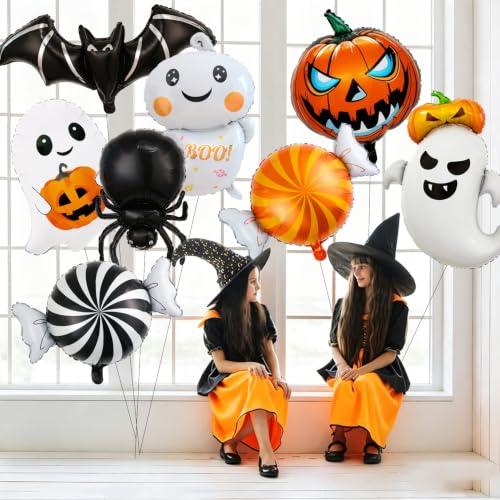 Halloween Foil Balloons Set - Ghost Pumpkin Spider Candy Balloons - Red Variation