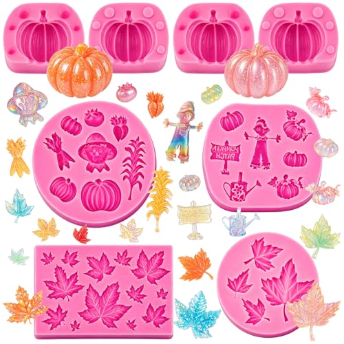 Pumpkin Silicone Mold Set with 3D Pumpkin, Leaves & Mini Figures - Pink Variation