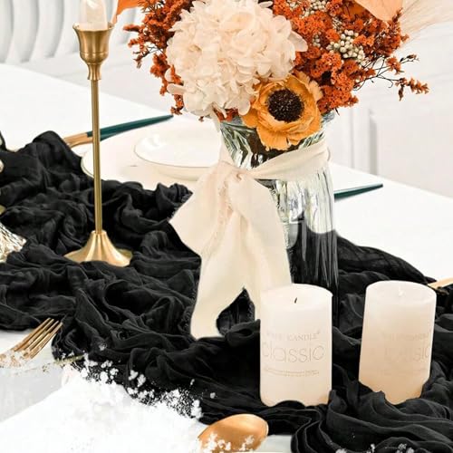 Black Cheesecloth Table Runner 21x120 Inch Reusable Gauze Boho Rustic Decor - 10ft