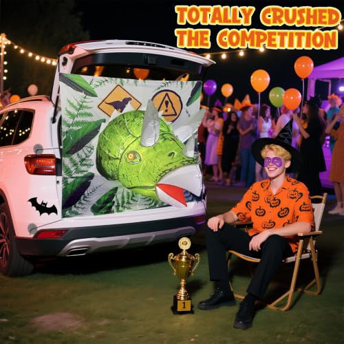 Halloween Trunk or Treat Inflatable Car Decor - Triceratops Theme with LED Lights - Outdoor Party Accessory