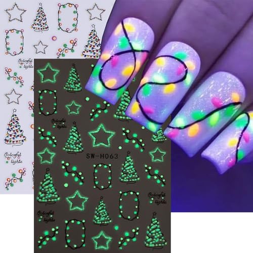 Christmas Nail Stickers 07 - 3D Glow in The Dark Light Strips & Star Decals