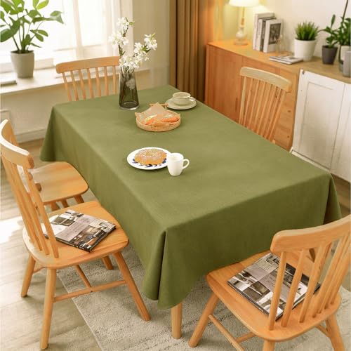 Olive Green Rectangular Table Cloth 95x55 Inches Linen Textured Waterproof Cover - Variation of THIS listing