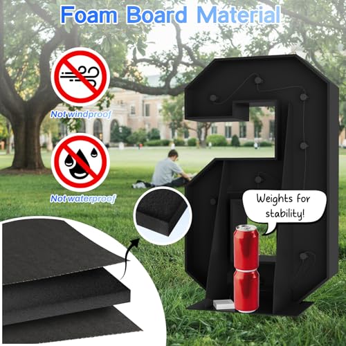 Light Up 16 Black Number 16 - 4FT Foam Marquee for Birthday & Party Decor