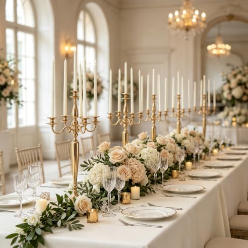 28in Gold 5-Arm Candelabra Wedding Centerpieces - Set of 2, Luxury Table Decor