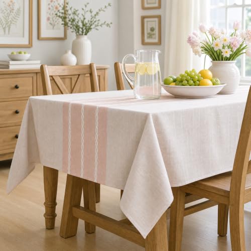 Pink Rustic Burlap Tablecloth 60x120 Inch Rectangular - Durable Polyester