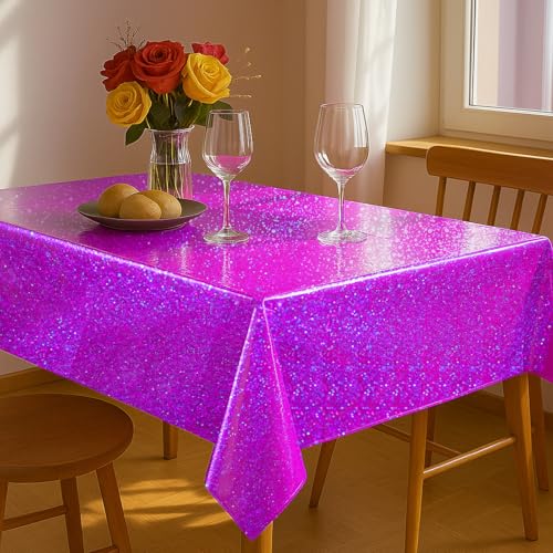 Pink Purple Iridescent Plastic Tablecloth 54x108 Inches - 4 Pack Party Decor