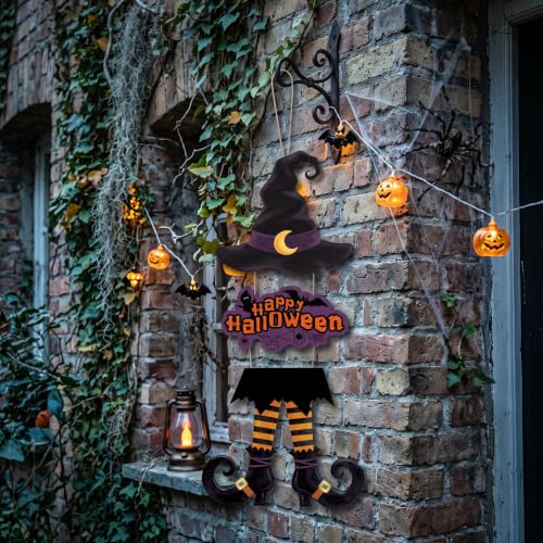 Halloween Door Sign Wreath Decorations - Witch Legs & Happy Greetings Set