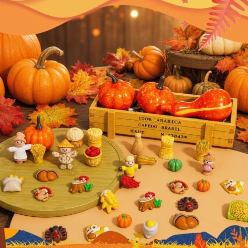 Thanksgiving Mini Resin Figurines Set - 30 Pieces Autumn Fall Decor