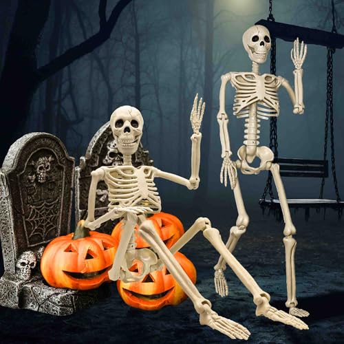 2 Pack 36-Inch Life Size Human Skeletons for Halloween Decorations - Movable Joints, Yard & Party Decor