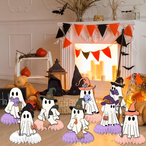 Halloween Ghost Honeycomb Centerpieces - Pink 9-Piece Party Table Decor for Halloween & Baby Shower