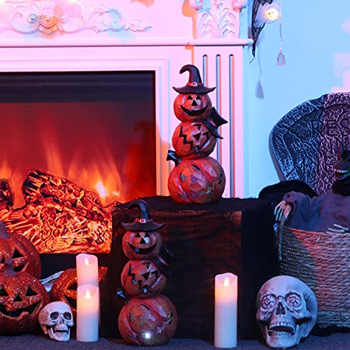 Light Up Evil Pumpkin Halloween Decoration 14 Inch Jack O' Lantern with Orange Hat Variation
