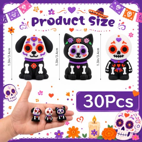 Halloween Day of The Dead Mini Figurines Set - Black Purple, 30 pcs