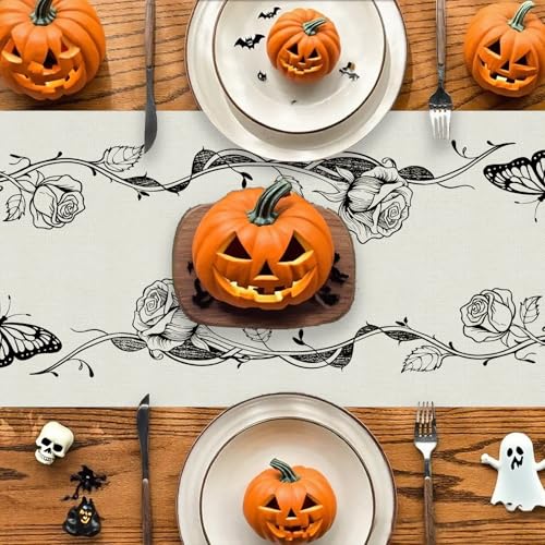 Halloween Gothic Skull Table Runner - 13 x 72 Inch Seasonal Dining Decor