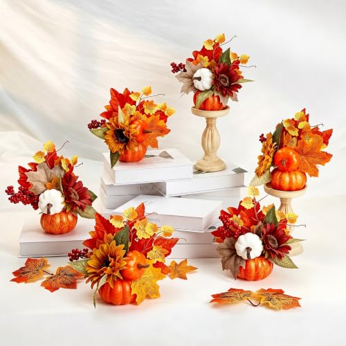 Orange Fall Centerpieces Set of 6 Pumpkin Decorations for Thanksgiving