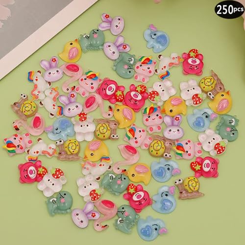 Multicolor 3D Nail Charms Set - Cute Flower, Bee, Pineapple & Bear Decor, 250 Pieces - Variation of A