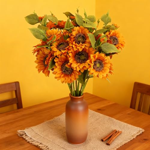 Orange Autumn Faux Sunflowers Bouquet - 25.6 Inch, 6 Pack