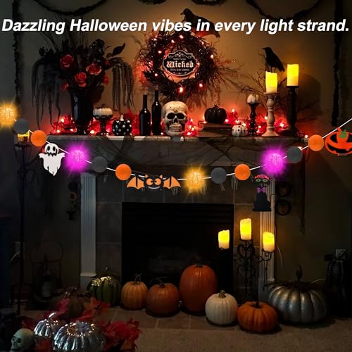 Halloween LED String Lights Banner with Felt Ornaments - Indoor Decor
