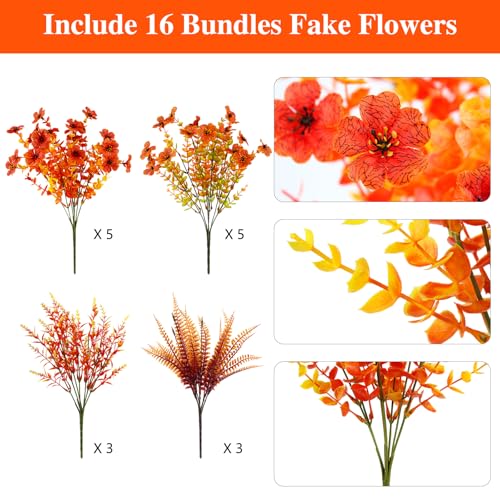 Mix Fall Artificial Flowers Set - 16pcs Silk Flowers with Eucalyptus & Ferns