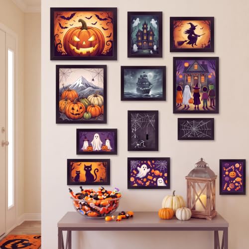 Halloween Ghost Wall Art Set - Framed Decor with 12 Gothic Prints