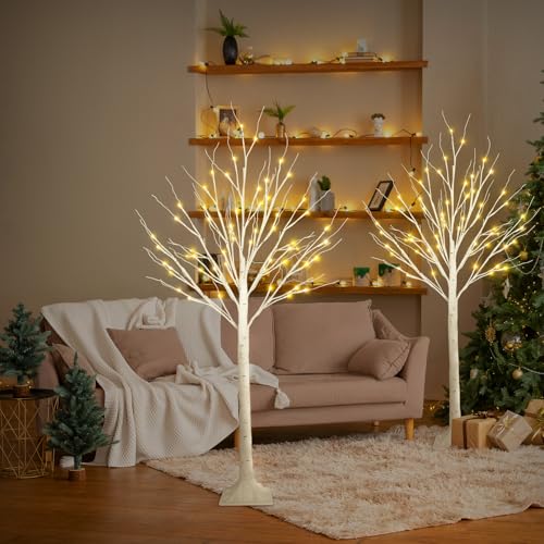 Warm White Lighted Birch Tree - 4FT LED Twinkling Tree with Timer & Waterproof