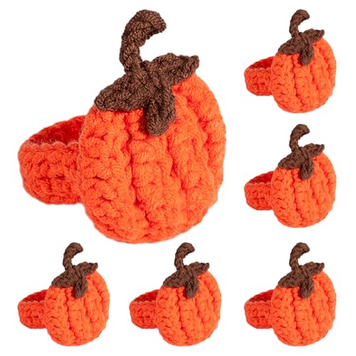 Orange Pumpkin Napkin Rings Set of 4 Fall Thanksgiving Crochet Table Decor