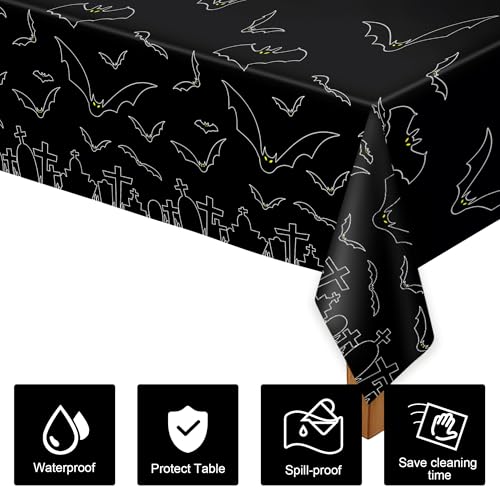 Halloween Bat Tablecloth 3 Pack - Spooky Party Decorations, 54 x 108 Inches, Black Halloween Table Cover - Variation of THIS listing