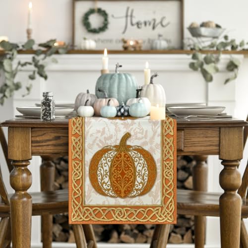 Fall Table Runner 13x120 Inch - Orange Polyester Home Party Decor