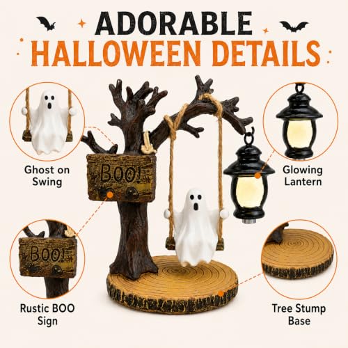 Halloween Hanging Ghost Decoration with Lantern and Boo Sign - Style 129