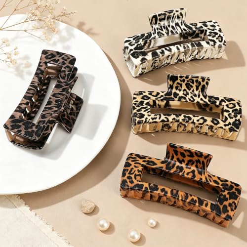 Leopard Print Hair Clips Set - 4 Pcs 4.1 Inch Claw Hair Accessories with Vintage & Modern Style