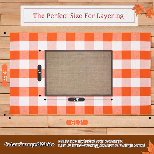 Fall Buffalo Plaid Rug 3x5 Ft - Orange White Indoor Outdoor Rug - Variation: 3' x 5' Rectangular, Orange & White
