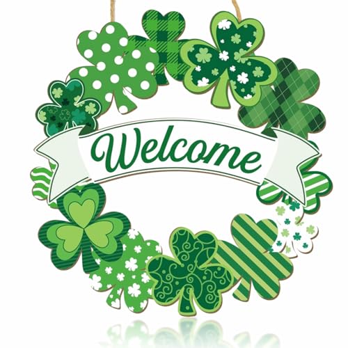 Halloween Wooden Ghost Wreath Door Sign - St Patricks Day Variation 11.9"