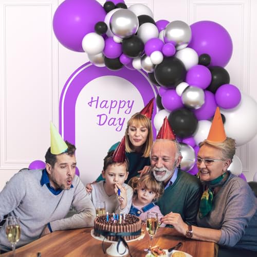 Purple Black White Silver Balloon Arch Garland Kit - Party Decorations Variation