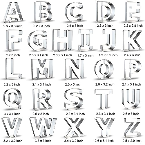 Alphabet Cookie Cutter Set - 26 Pieces Stainless Steel Shapes for Baking & Decorating - Variation of Alphabet