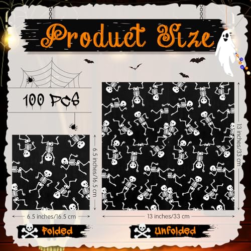 Halloween Skeleton Paper Napkins - 100 Pcs, 13x13 Inches Party Supplies - Skeleton Variation