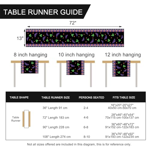 Seliem Halloween Bat Table Runner 13x72 Inches - Black Purple Skull Polka Dot Kitchen Decor