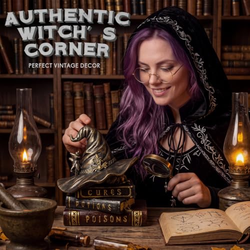 Halloween Witch Spellbook Decor with Wizard Hat - Spooky Tabletop Decor