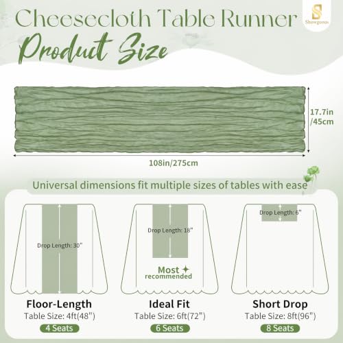 Sage Green Cheesecloth Table Runner 17x108 Inches - 24 Pack, Boho Home Decor