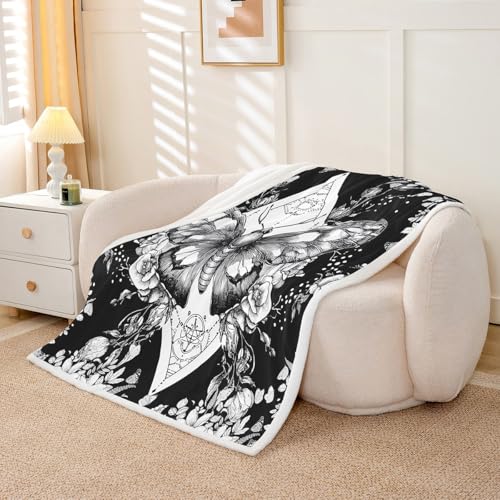 Gothic Moth Plush Throw Blanket Queen Size 90x90 Inches - Halloween Decor