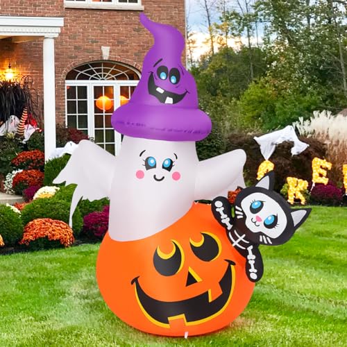 5 FT Halloween Inflatable Pumpkin Ghost Cat Yard Decor with LEDs Waterproof Outdoor Decorations