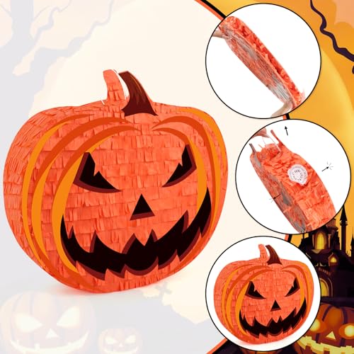 Halloween Pumpkin Piñata with Stick & Confetti - Orange Folding Party Decoration - Pumpkin Variation