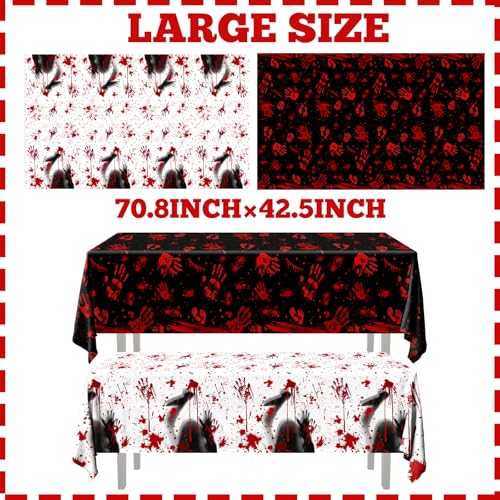 Halloween Bloody Handprint Tablecloth Set - Spooky Waterproof Horror Decor, 2 Pcs