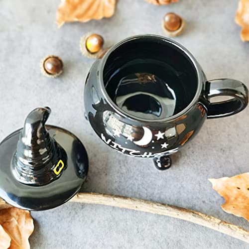 Large Witch Coffee Mug with Lid - Halloween Cauldron Themed Novelty Cup, 14oz