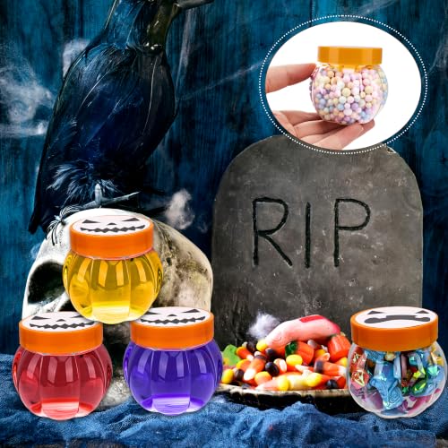 36 Pack Halloween Plastic Pumpkin Candy Jars with Orange Lids - Small Treat Containers for Parties & Decorations